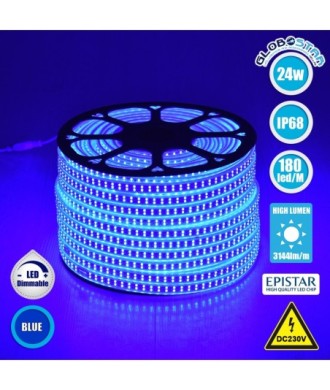 GLOBOSTAR® EPIWIDE 70516 Ταινία LED 24W-m 1560lm-m 120° DC 220-240V Αδιάβροχη IP65 180 x SMD2835 Chip-m Μπλε Dimmable - Epistar SMD Chip - M100 x Π1.6 x Υ0.7cm - 3 Χρόνια Εγγύηση